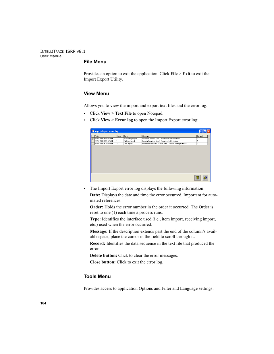 File menu view menu tools menu | IntelliTrack Inventory Shipping Receiving Picking (ISRP) User Manual | Page 192 / 398
