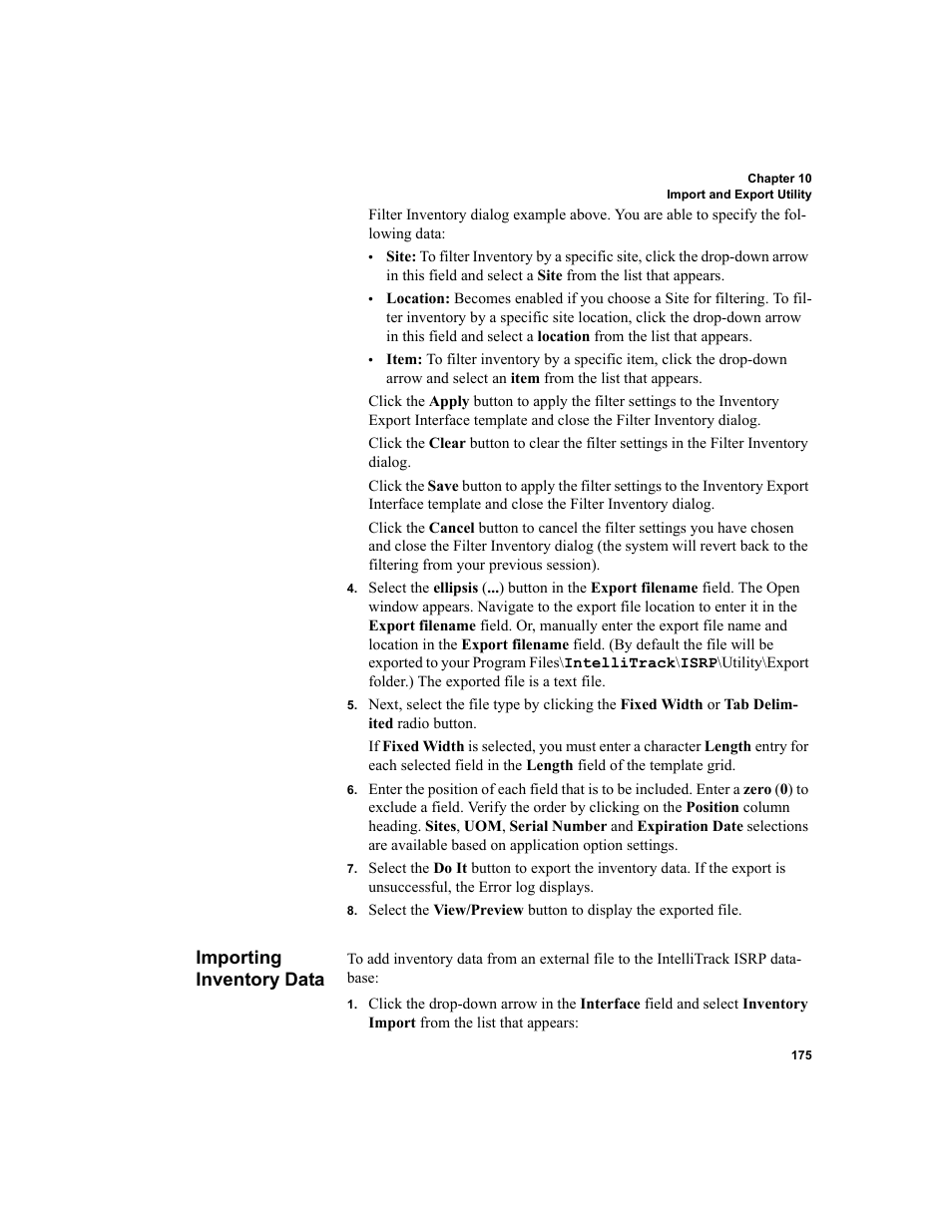 Importing inventory data | IntelliTrack Inventory Shipping Receiving Picking (ISRP) User Manual | Page 203 / 398