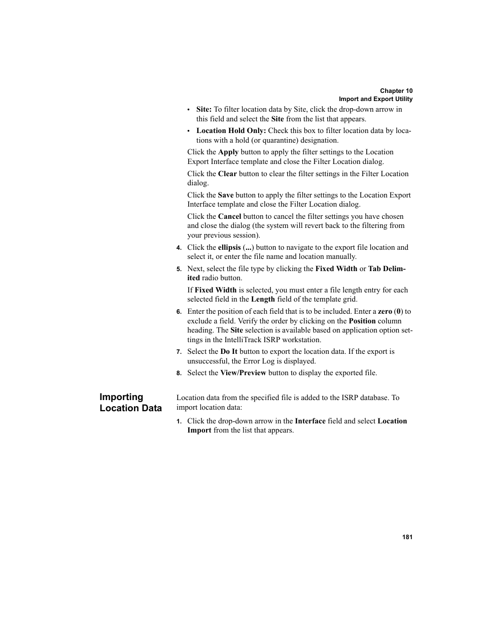 Importing location data | IntelliTrack Inventory Shipping Receiving Picking (ISRP) User Manual | Page 209 / 398