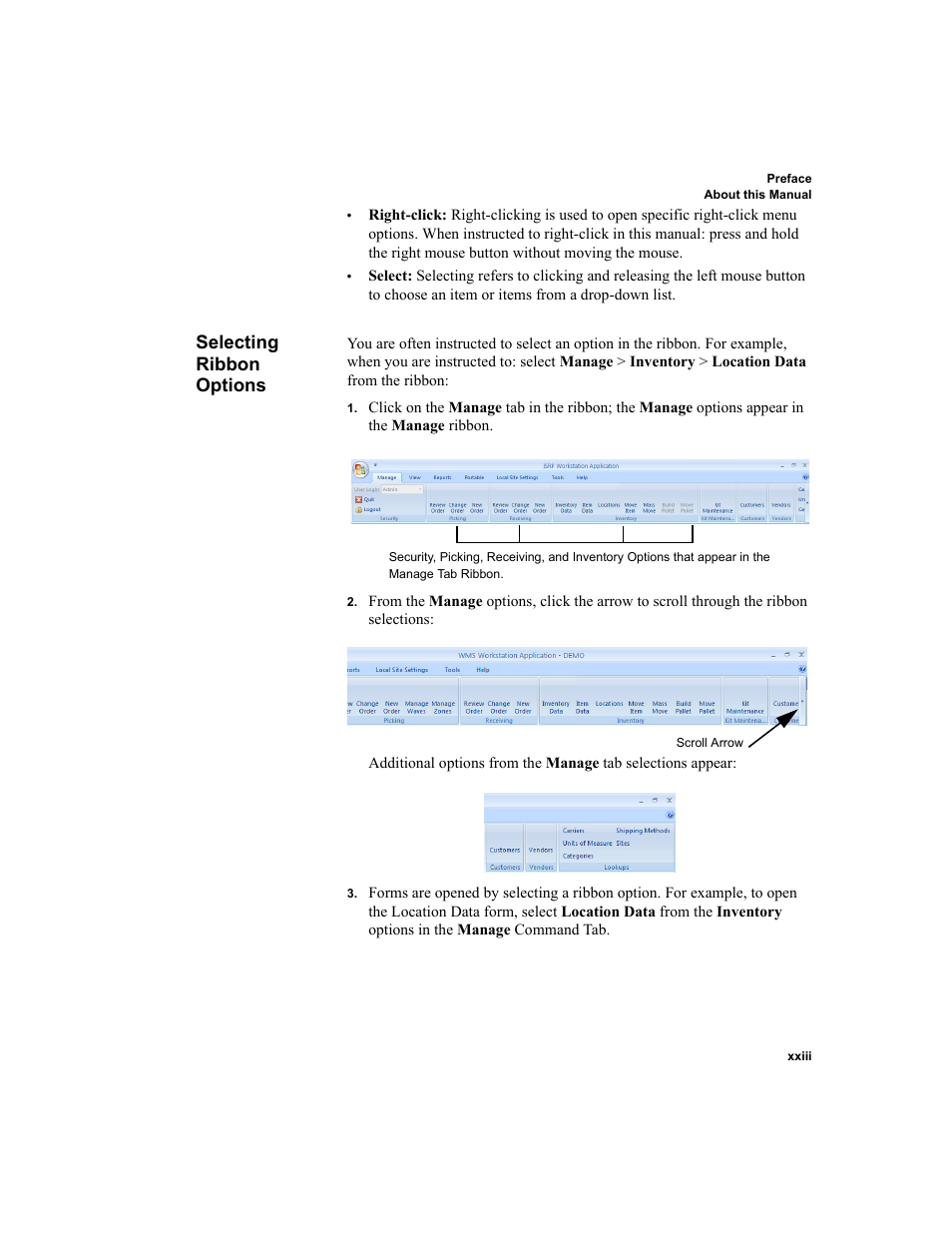 Selecting ribbon options | IntelliTrack Inventory Shipping Receiving Picking (ISRP) User Manual | Page 23 / 398