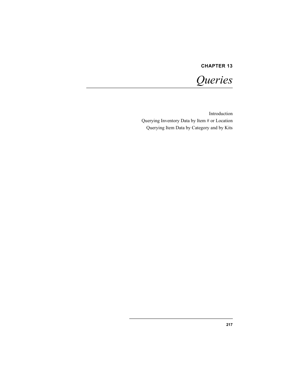 Chapter 13, Queries, Chapter 13: queries | IntelliTrack Inventory Shipping Receiving Picking (ISRP) User Manual | Page 245 / 398