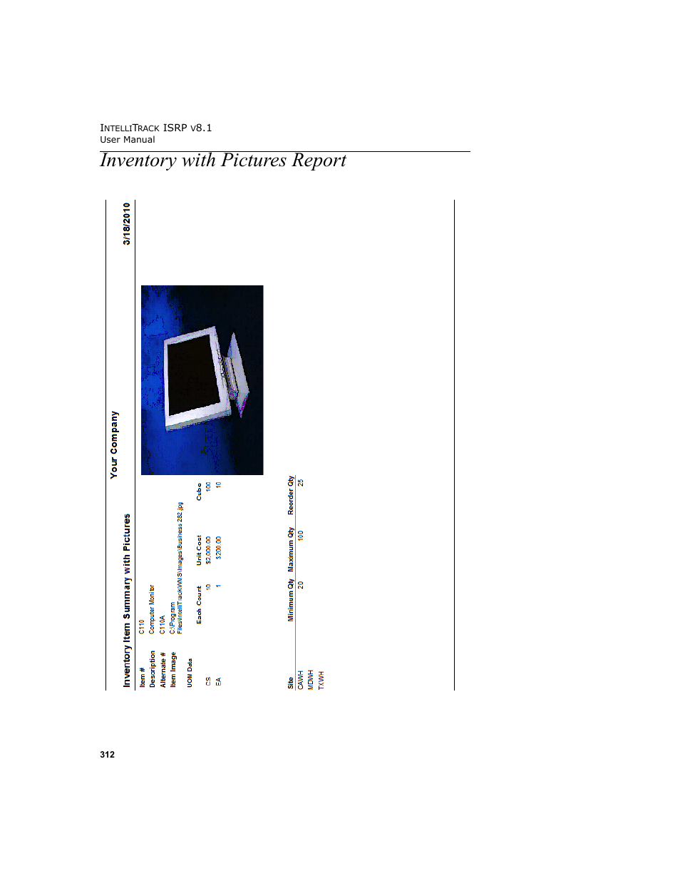 Inventory with pictures report | IntelliTrack Inventory Shipping Receiving Picking (ISRP) User Manual | Page 340 / 398