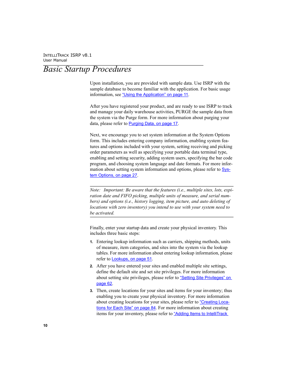Basic startup procedures | IntelliTrack Inventory Shipping Receiving Picking (ISRP) User Manual | Page 38 / 398
