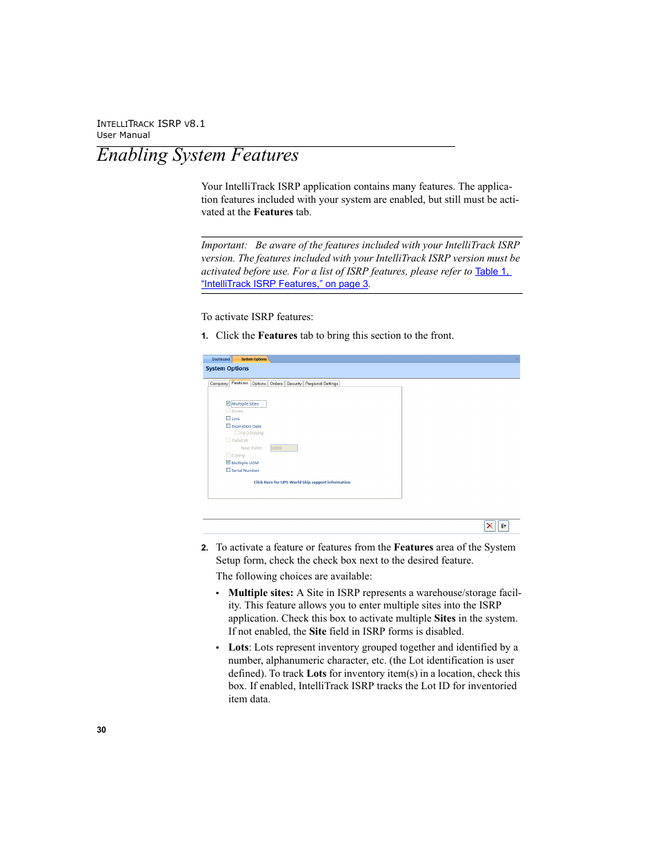 Enabling system features | IntelliTrack Inventory Shipping Receiving Picking (ISRP) User Manual | Page 58 / 398