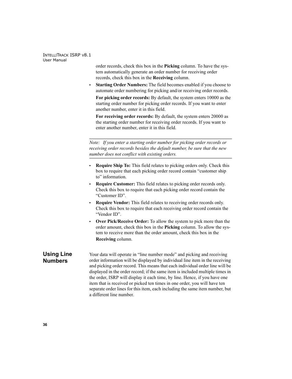 Using line numbers | IntelliTrack Inventory Shipping Receiving Picking (ISRP) User Manual | Page 64 / 398
