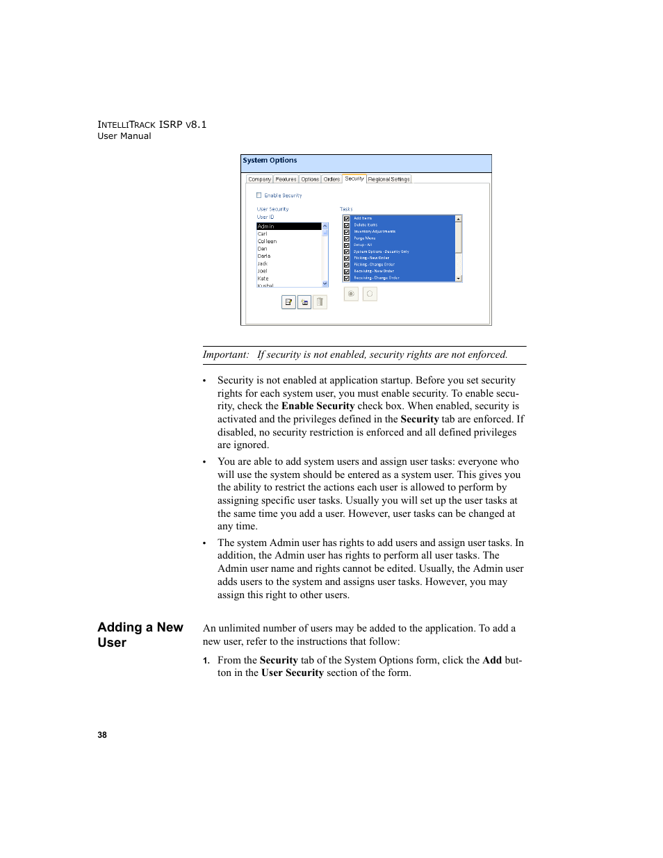Adding a new user | IntelliTrack Inventory Shipping Receiving Picking (ISRP) User Manual | Page 66 / 398