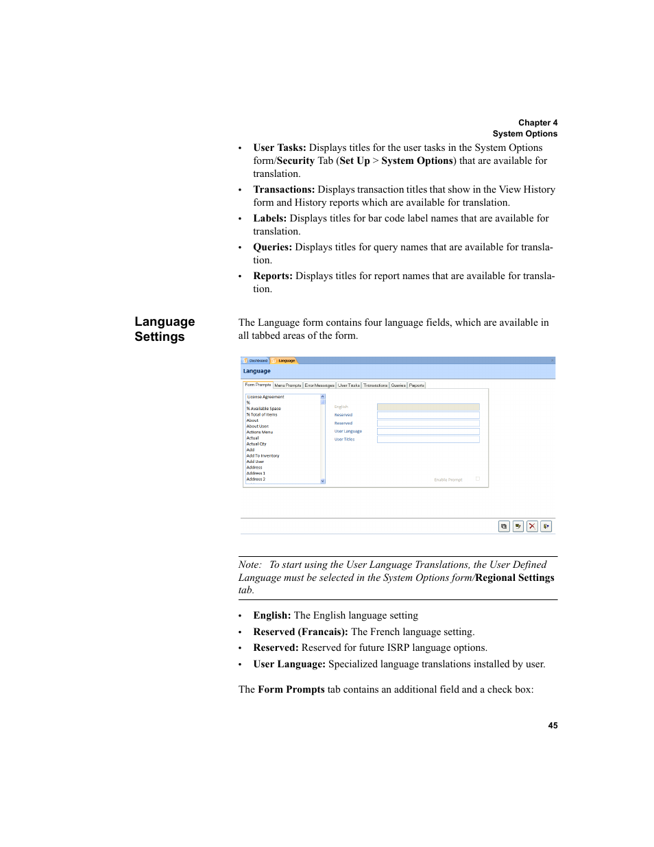 Language settings | IntelliTrack Inventory Shipping Receiving Picking (ISRP) User Manual | Page 73 / 398