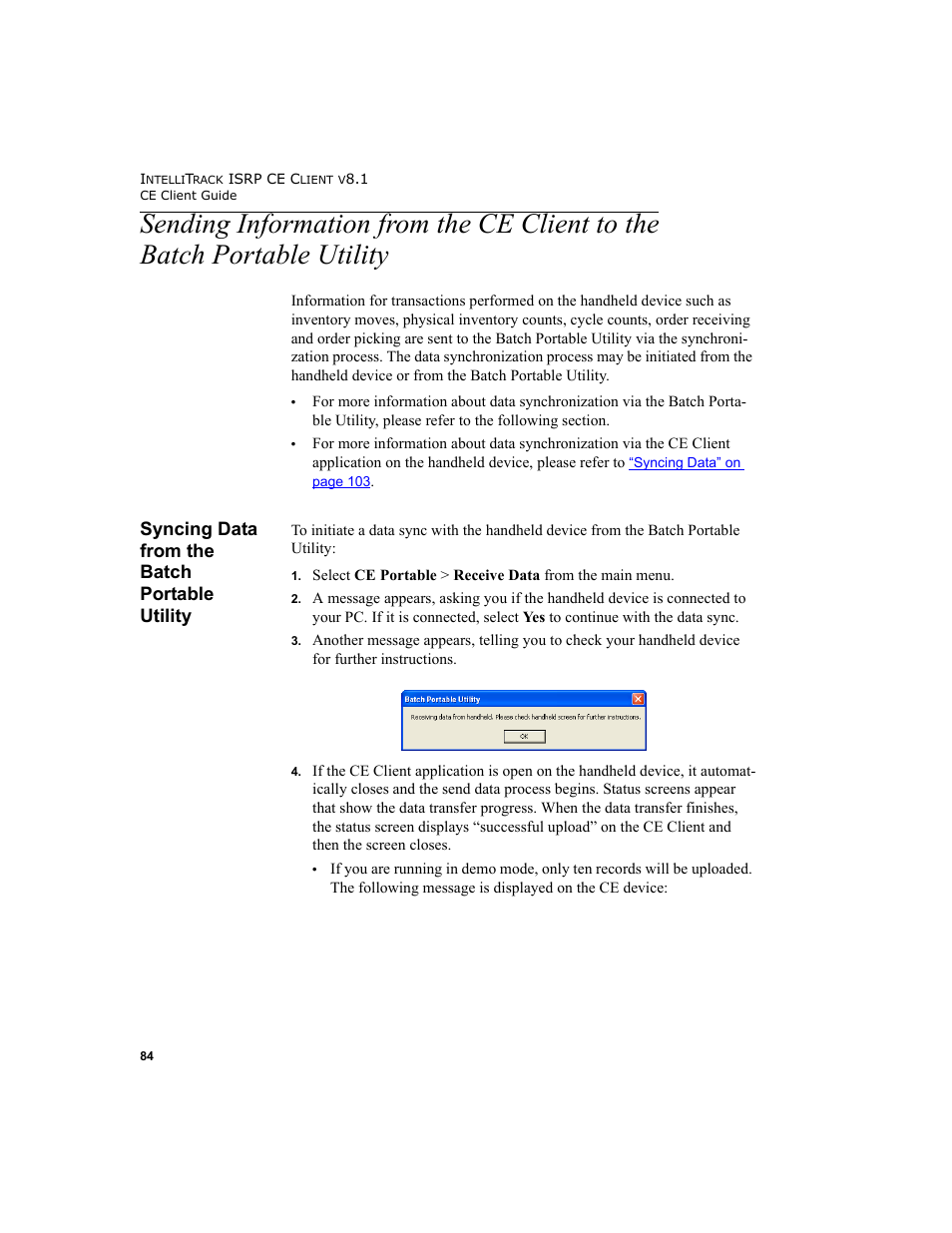 Syncing data from the batch portable utility, Portable utility | IntelliTrack Inventory Shipping Receiving Picking (ISRP) User Manual | Page 96 / 172