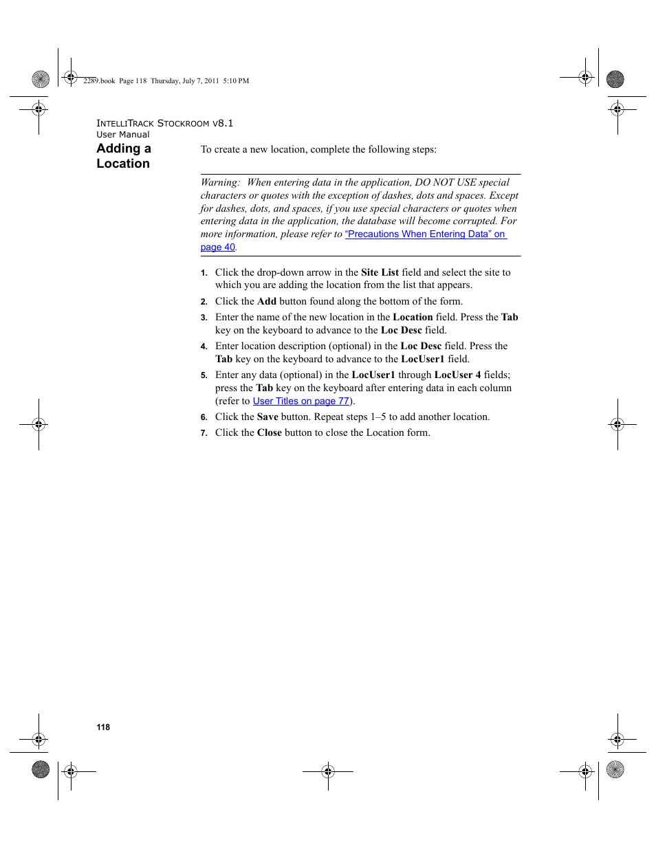 Adding a location | IntelliTrack Stockroom Inventory User Manual | Page 146 / 424