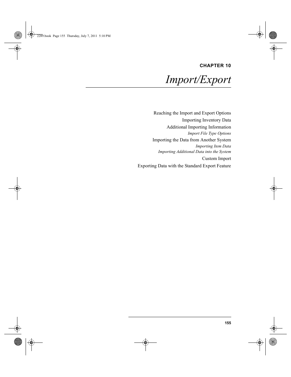 Chapter 10, Import/export, Chapter 10: import/export | IntelliTrack Stockroom Inventory User Manual | Page 183 / 424