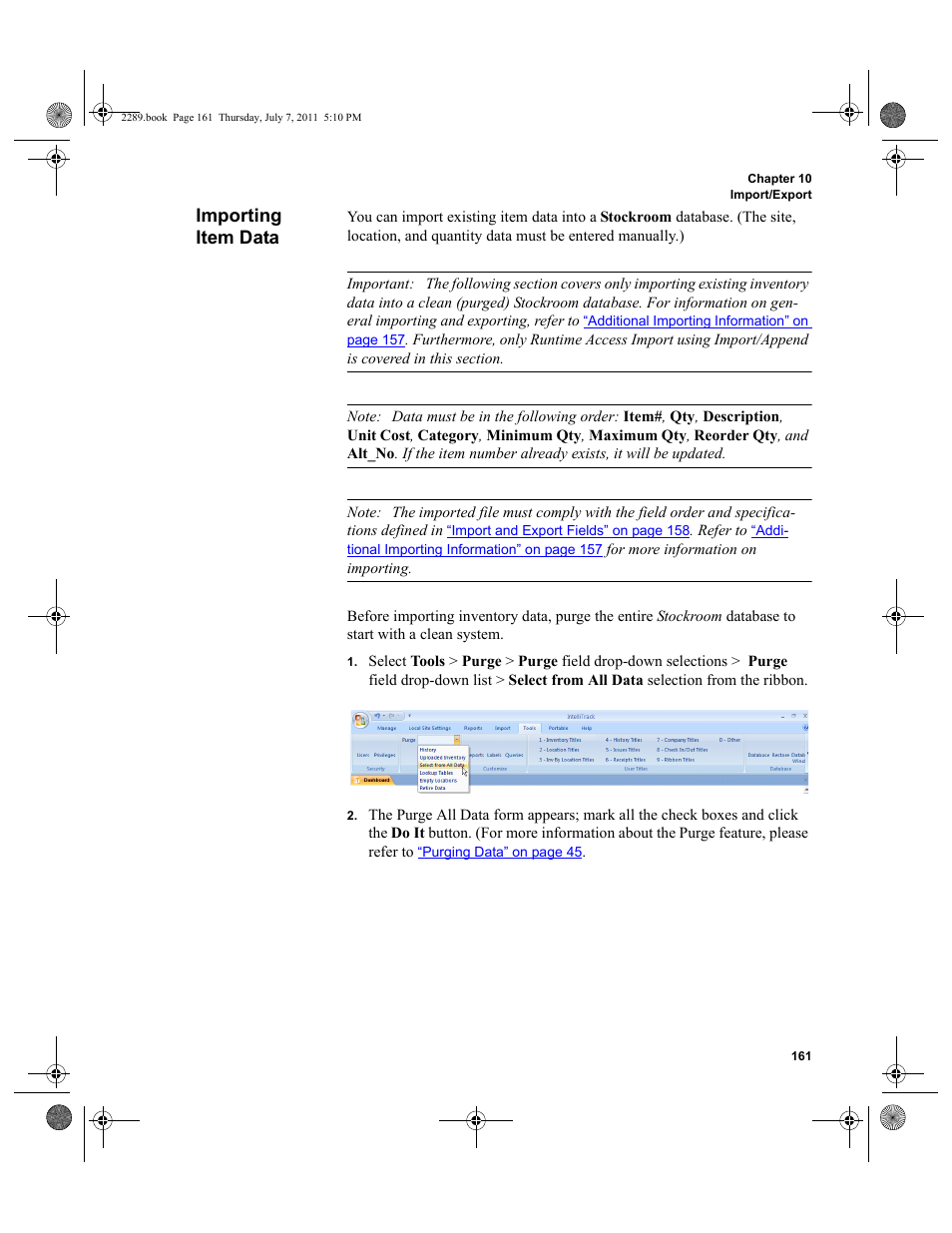 Importing item data | IntelliTrack Stockroom Inventory User Manual | Page 189 / 424