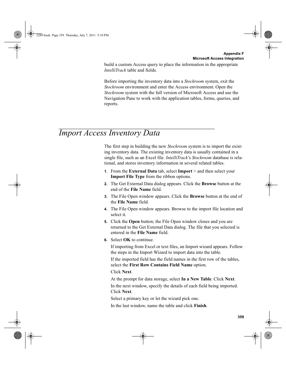 Import access inventory data | IntelliTrack Stockroom Inventory User Manual | Page 387 / 424