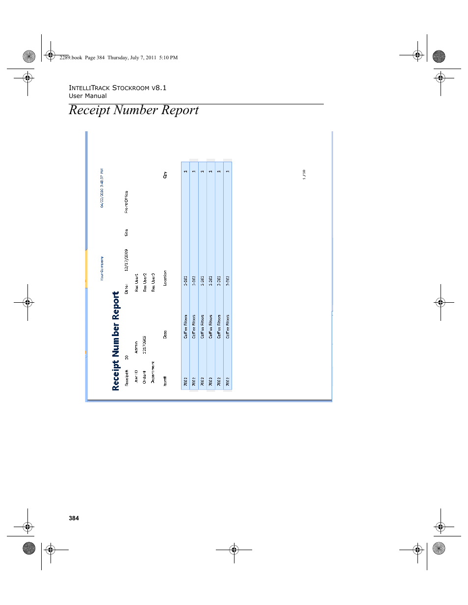 Receipt number report | IntelliTrack Stockroom Inventory User Manual | Page 412 / 424