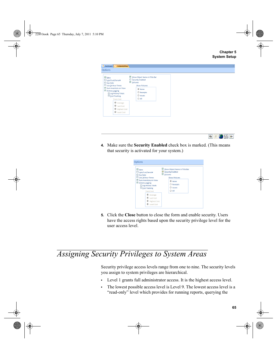 Assigning security privileges to system areas | IntelliTrack Stockroom Inventory User Manual | Page 93 / 424