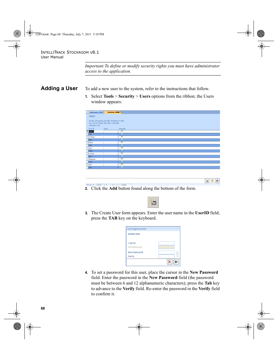 Adding a user | IntelliTrack Stockroom Inventory User Manual | Page 96 / 424