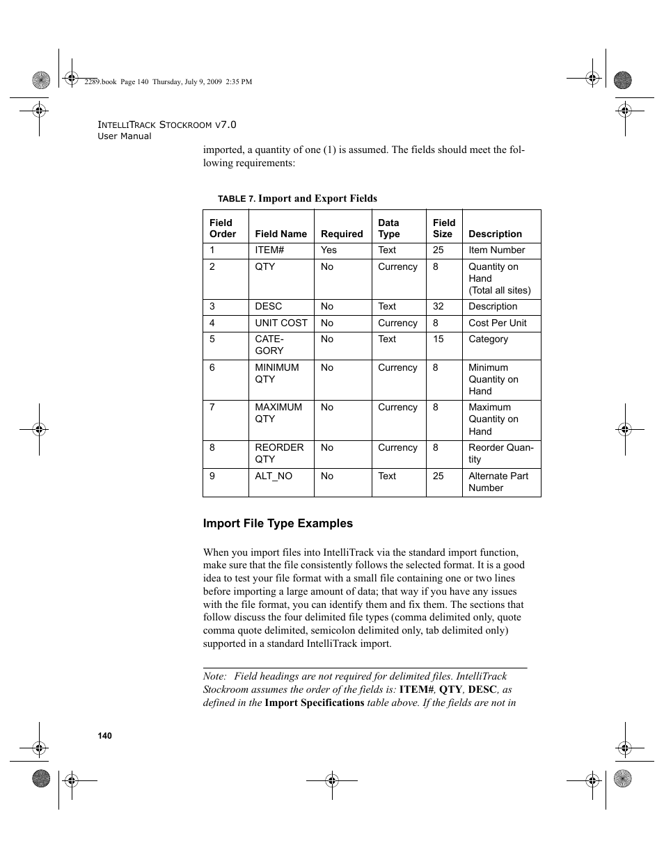 Import file type examples | IntelliTrack Stockroom Inventory User Manual | Page 168 / 380
