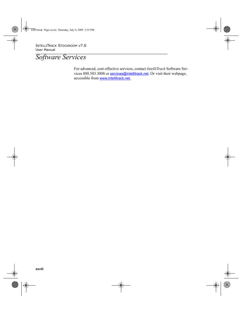 Software services, Software services xxviii | IntelliTrack Stockroom Inventory User Manual | Page 28 / 380