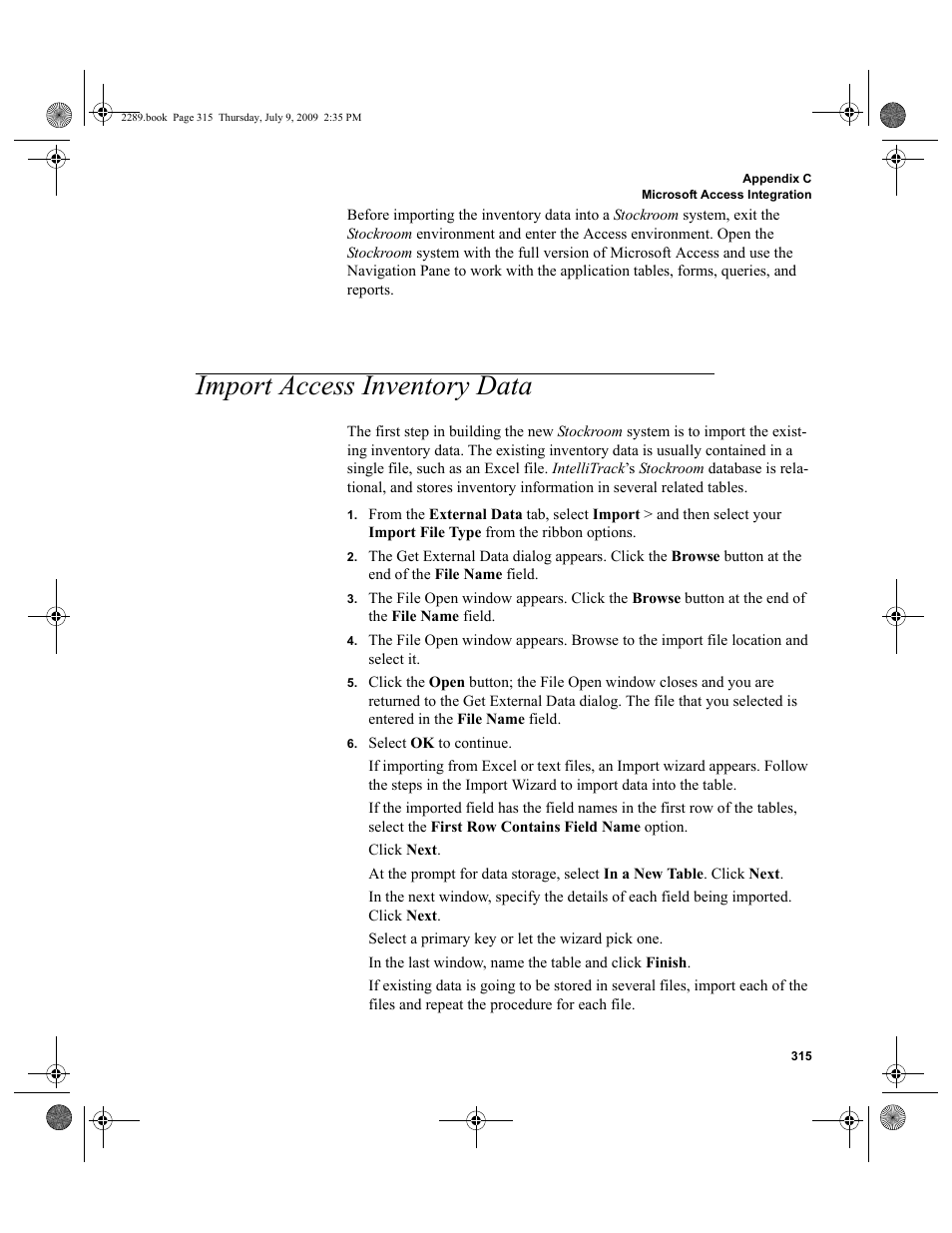 Import access inventory data, Import access inventory data 315 | IntelliTrack Stockroom Inventory User Manual | Page 343 / 380