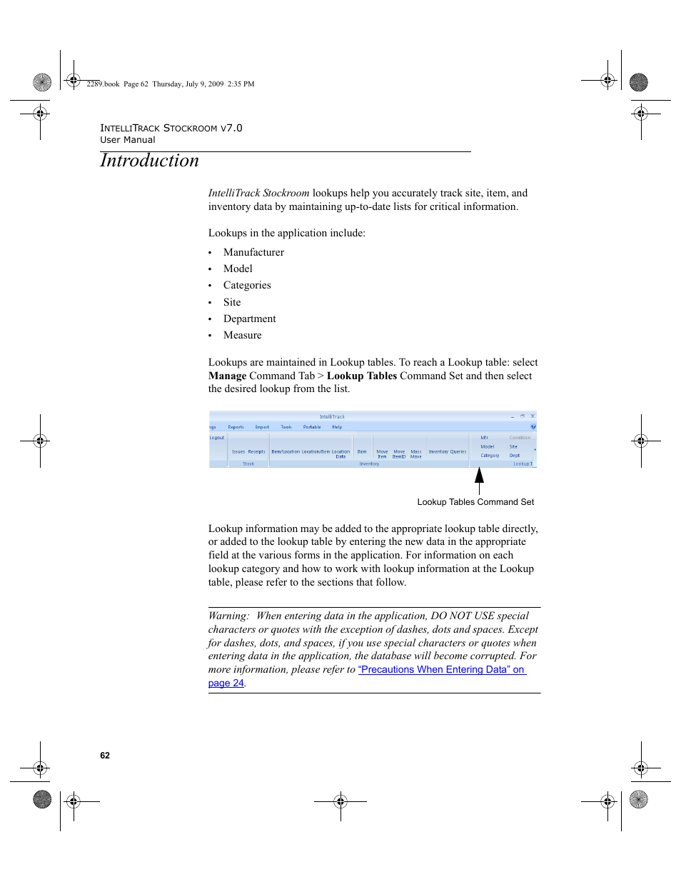 Introduction, Introduction 62 | IntelliTrack Stockroom Inventory User Manual | Page 90 / 380