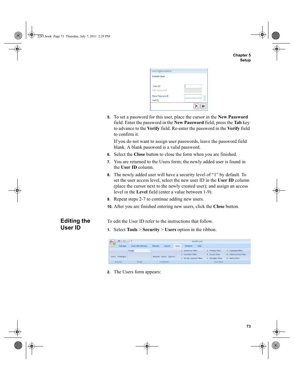 Editing the user id | IntelliTrack Check In/Out User Manual | Page 103 / 564