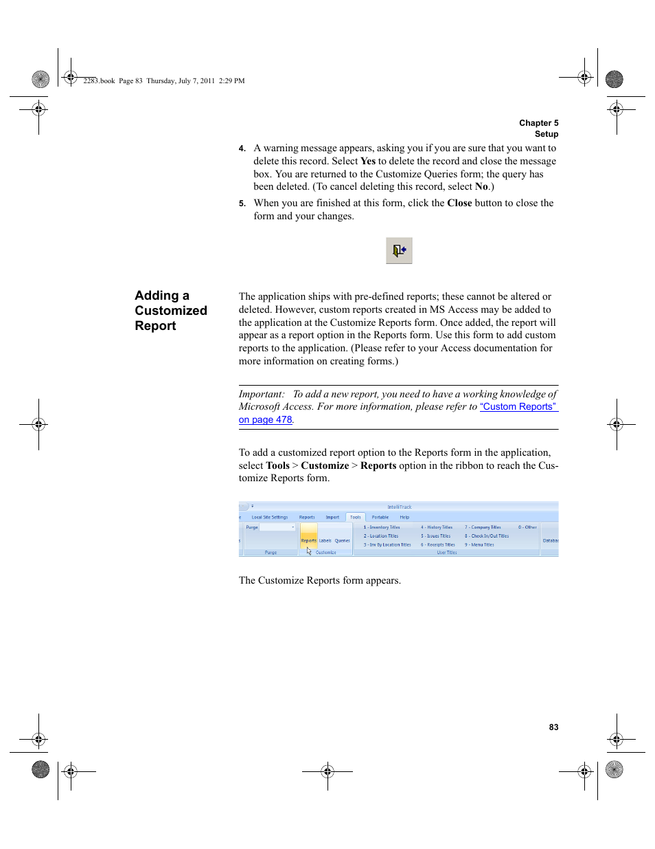 Adding a customized report | IntelliTrack Check In/Out User Manual | Page 113 / 564