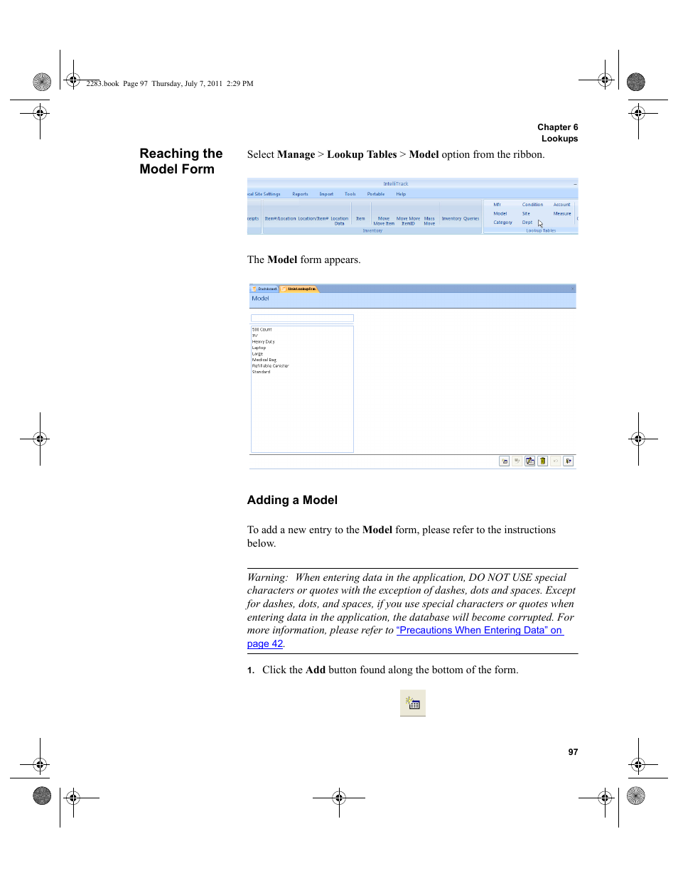 Reaching the model form, Adding a model | IntelliTrack Check In/Out User Manual | Page 127 / 564