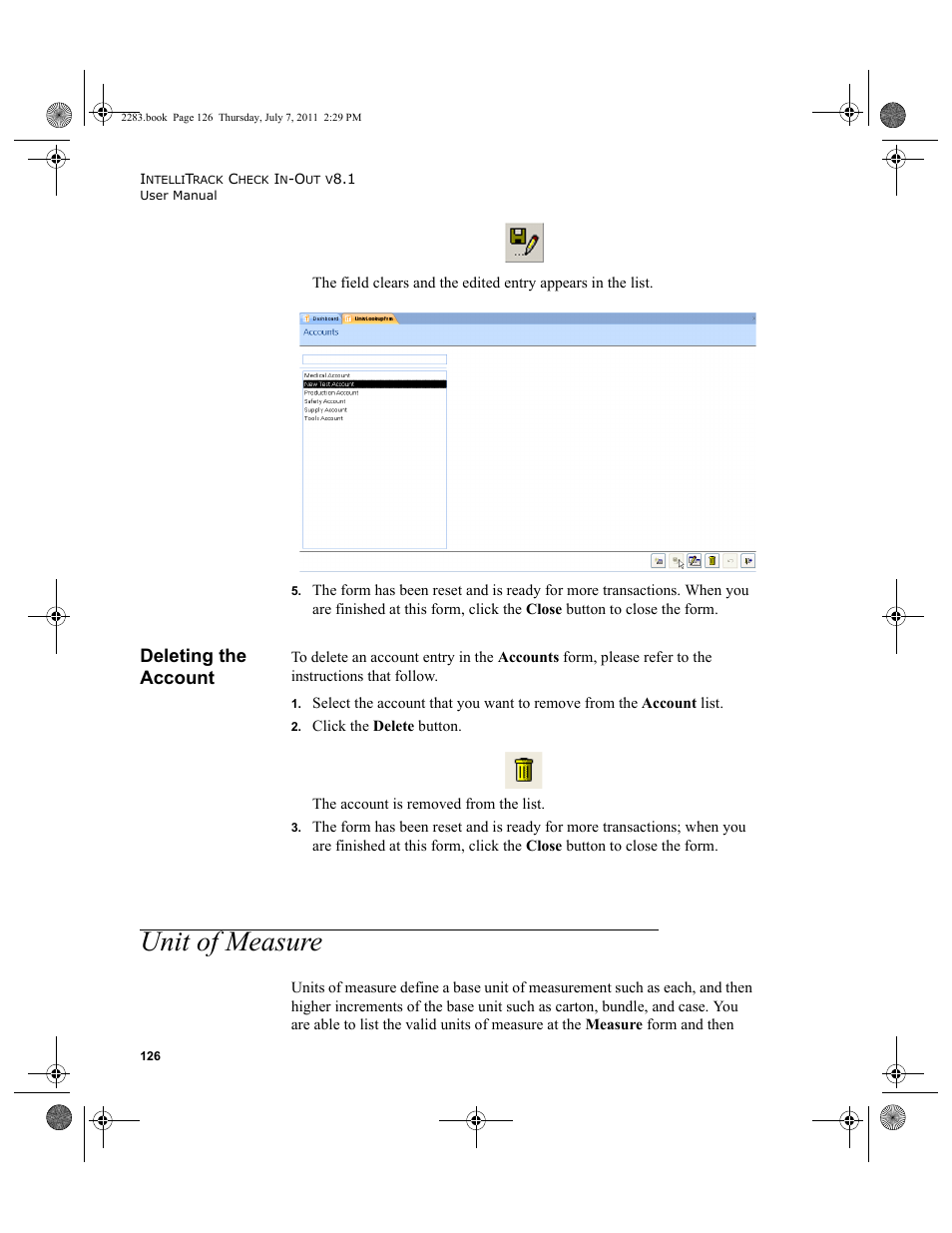 Deleting the account, Unit of measure | IntelliTrack Check In/Out User Manual | Page 156 / 564