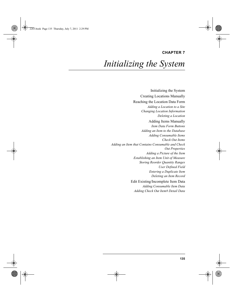 Chapter 7, Initializing the system, Chapter 7: initializing the system | IntelliTrack Check In/Out User Manual | Page 165 / 564