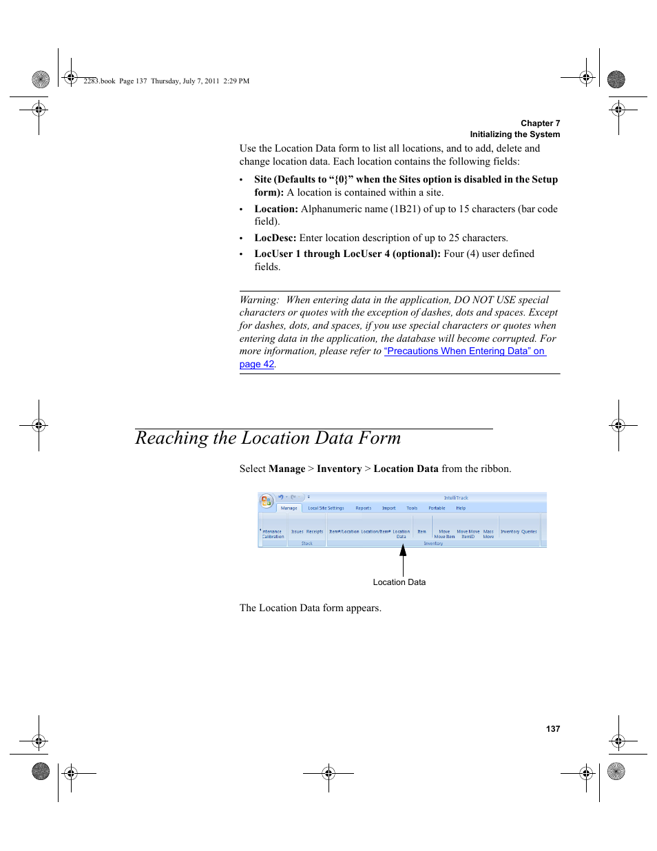 Reaching the location data form | IntelliTrack Check In/Out User Manual | Page 167 / 564