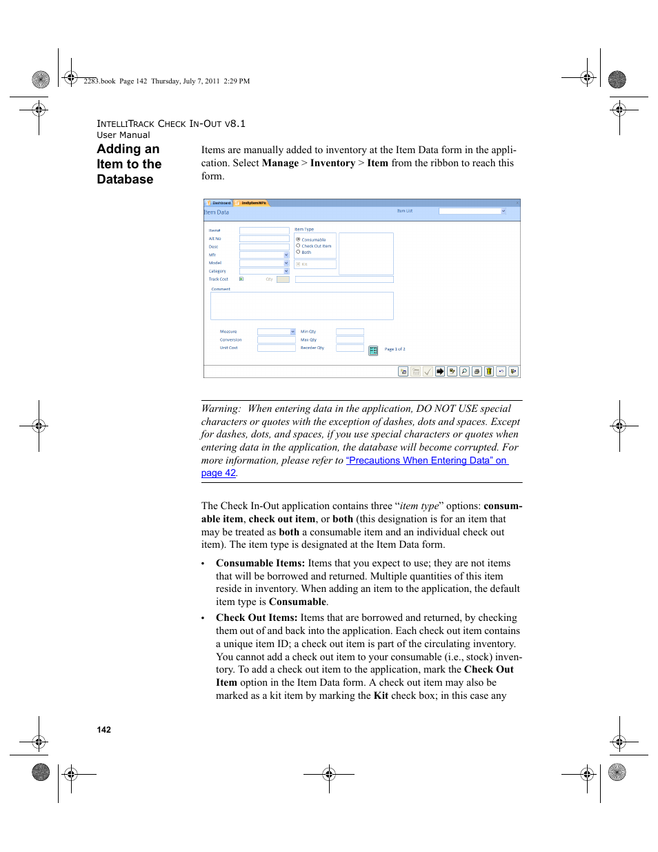 Adding an item to the database | IntelliTrack Check In/Out User Manual | Page 172 / 564