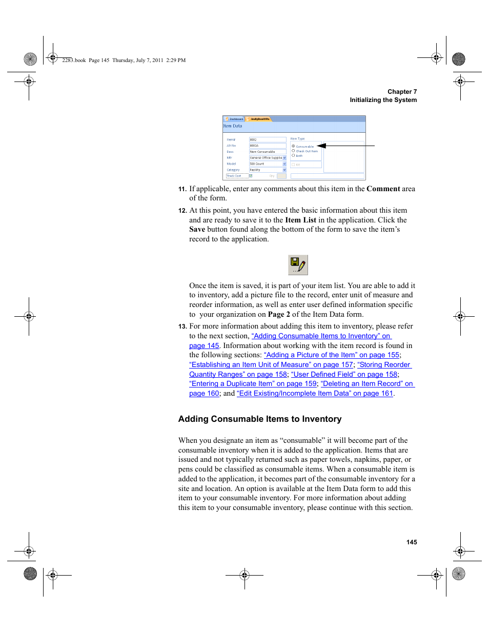 Adding consumable items to inventory | IntelliTrack Check In/Out User Manual | Page 175 / 564