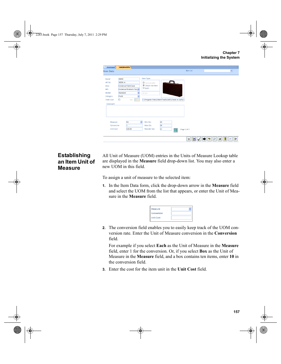 Establishing an item unit of measure | IntelliTrack Check In/Out User Manual | Page 187 / 564