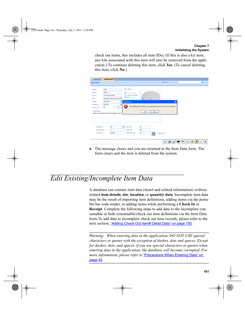 Edit existing/incomplete item data | IntelliTrack Check In/Out User Manual | Page 191 / 564