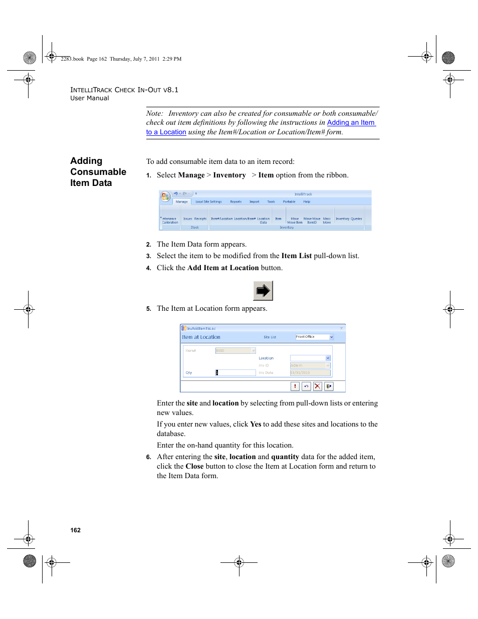 Adding consumable item data | IntelliTrack Check In/Out User Manual | Page 192 / 564