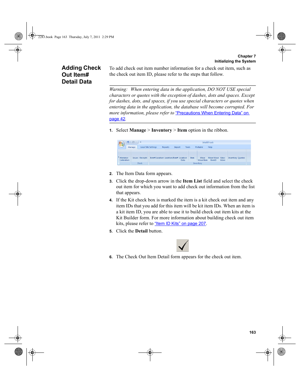 Adding check out item# detail data | IntelliTrack Check In/Out User Manual | Page 193 / 564