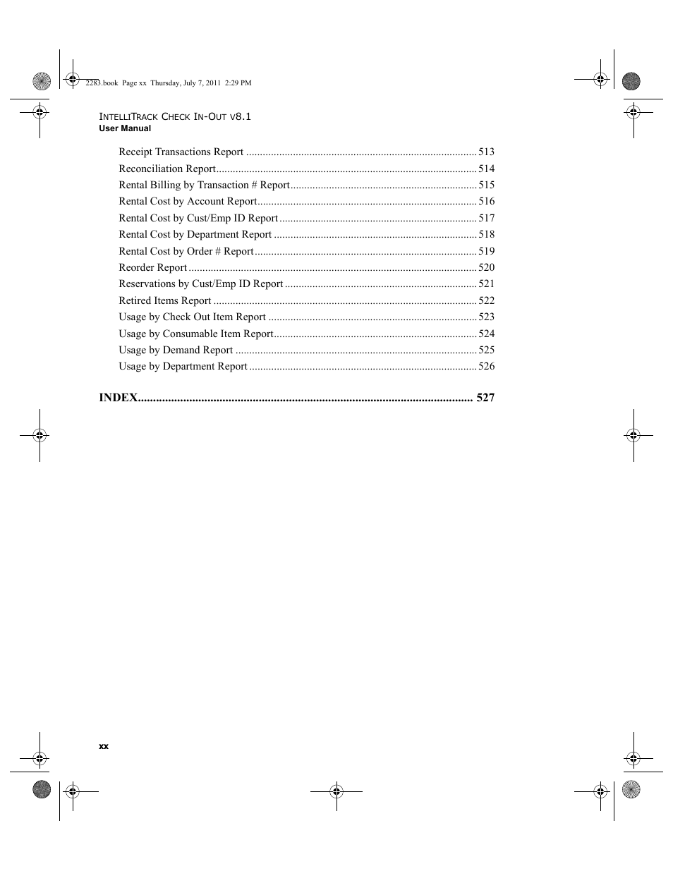 Index | IntelliTrack Check In/Out User Manual | Page 20 / 564