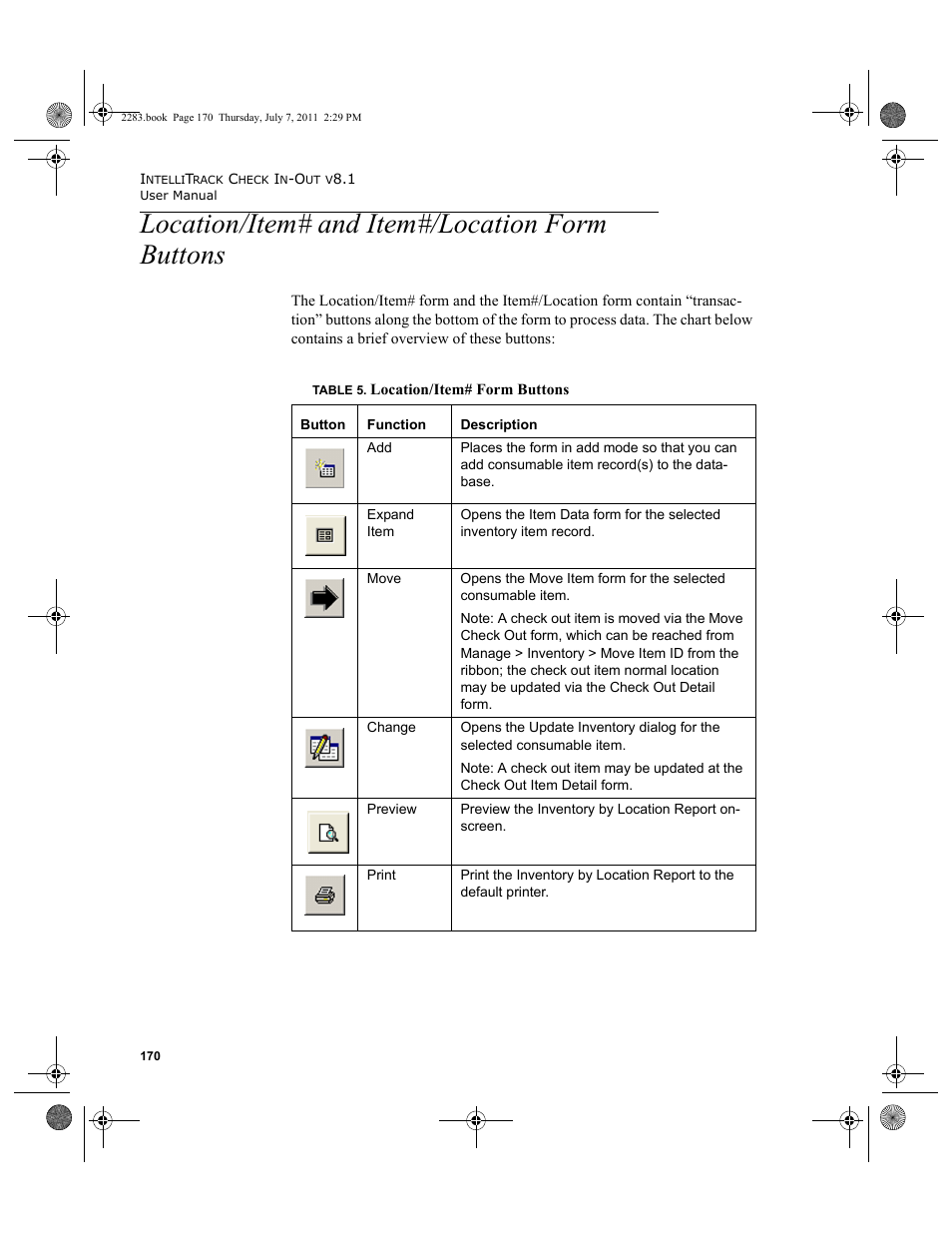 Location/item# and item#/location form buttons | IntelliTrack Check In/Out User Manual | Page 200 / 564