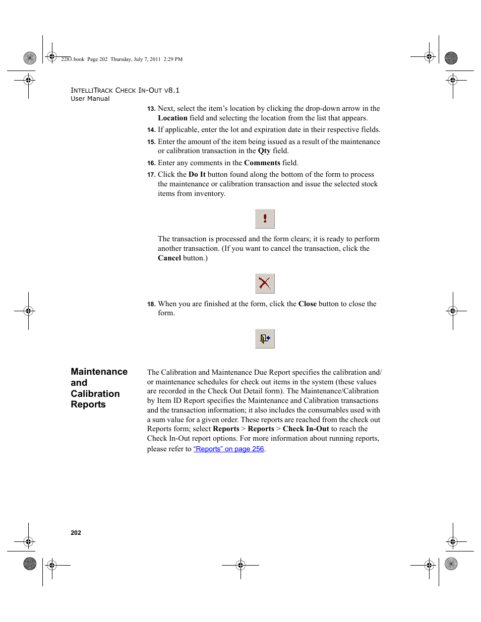 Maintenance and calibration reports | IntelliTrack Check In/Out User Manual | Page 232 / 564