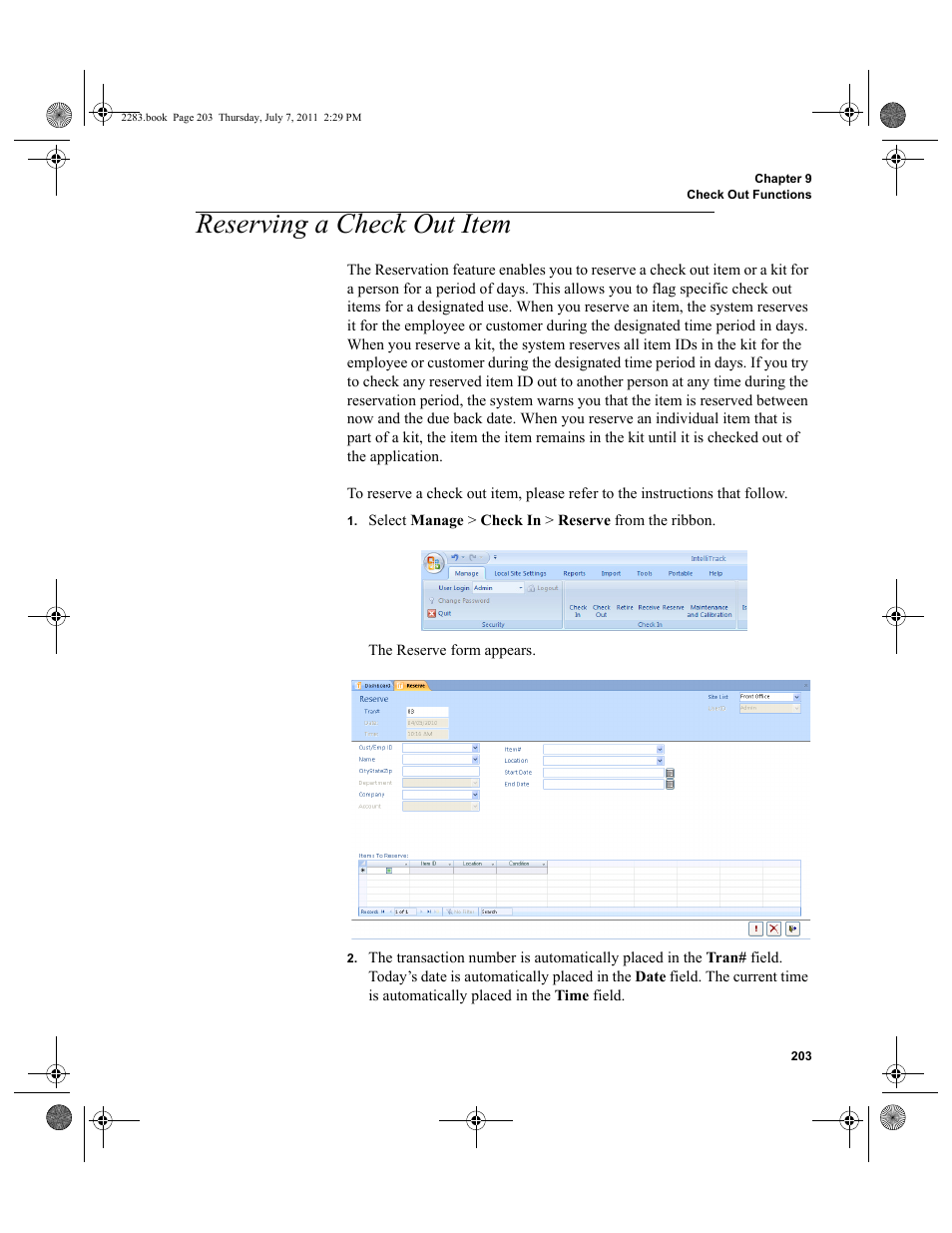 Reserving a check out item | IntelliTrack Check In/Out User Manual | Page 233 / 564