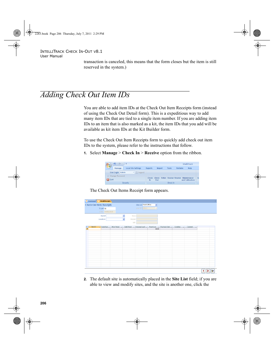 Adding check out item ids | IntelliTrack Check In/Out User Manual | Page 236 / 564