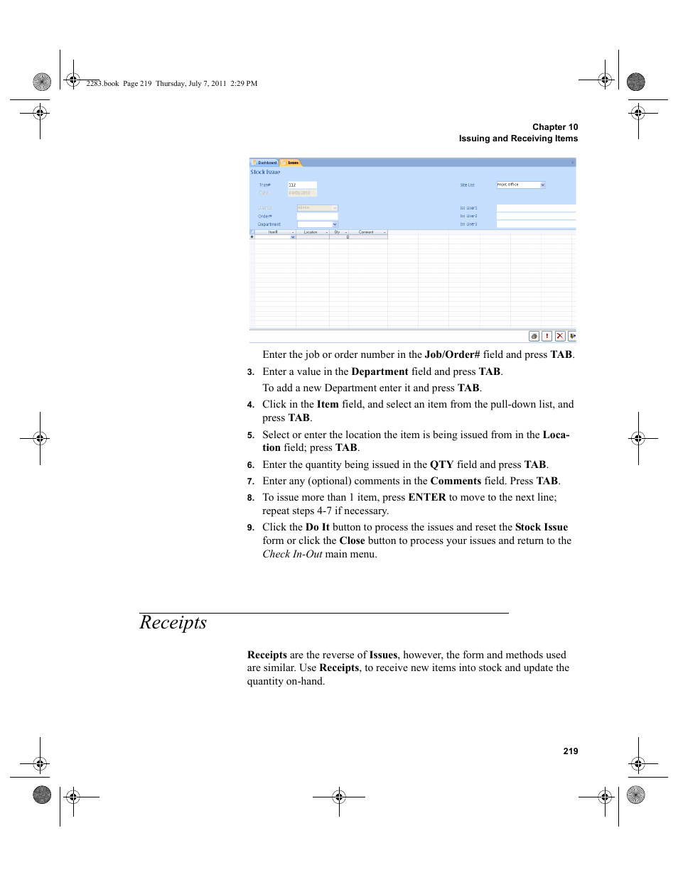 Receipts | IntelliTrack Check In/Out User Manual | Page 249 / 564