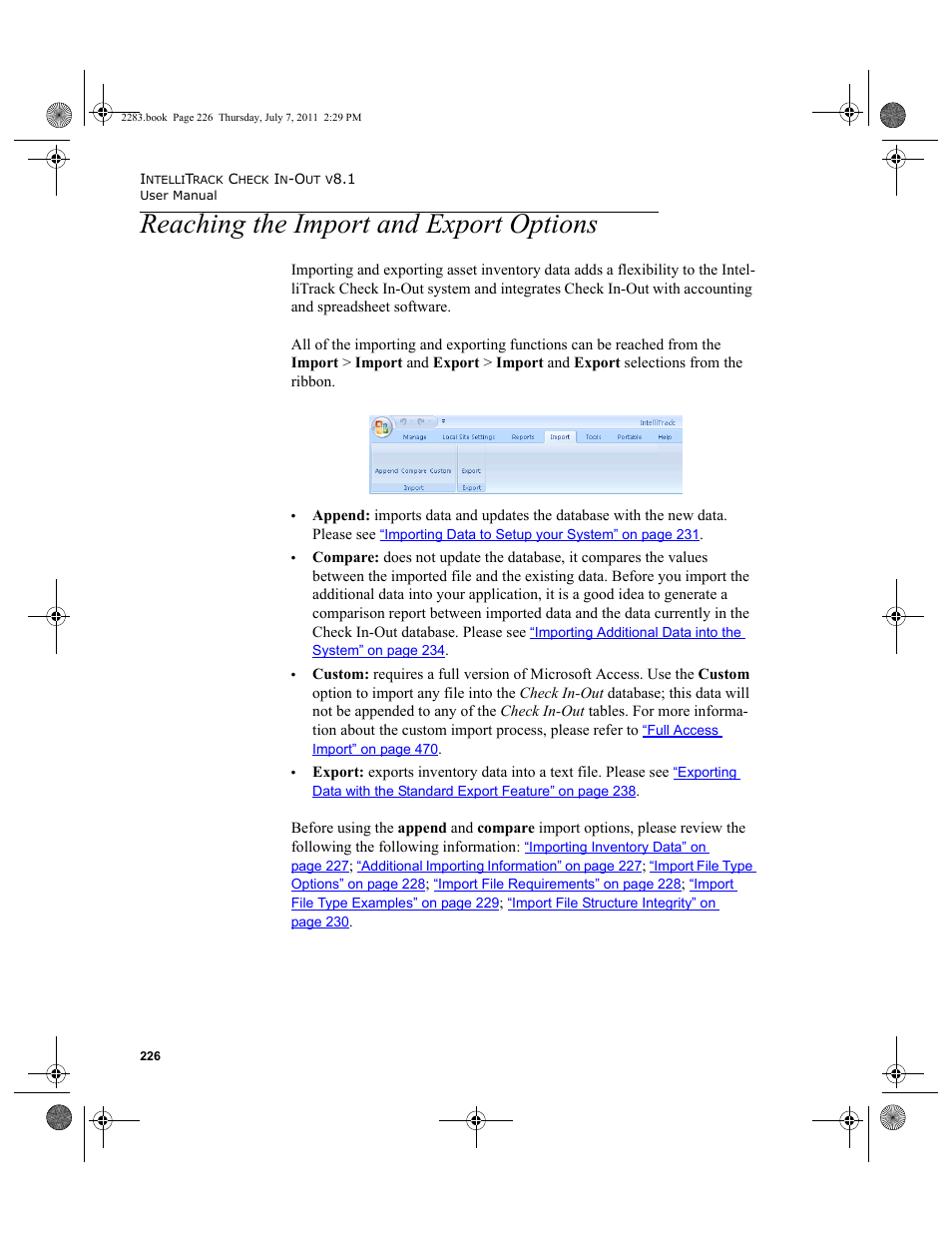 Reaching the import and export options | IntelliTrack Check In/Out User Manual | Page 256 / 564