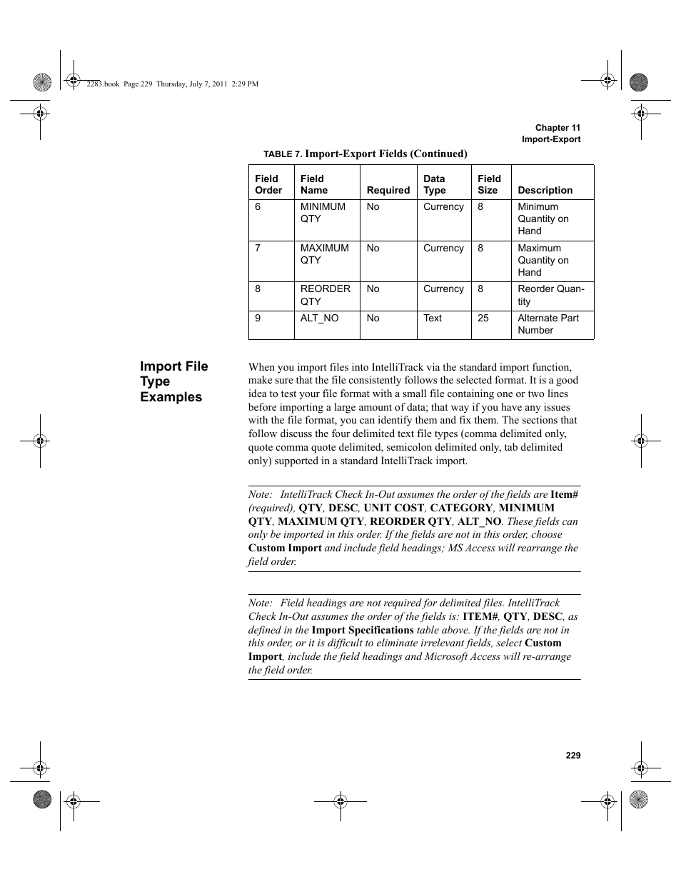 Import file type examples, Import | IntelliTrack Check In/Out User Manual | Page 259 / 564