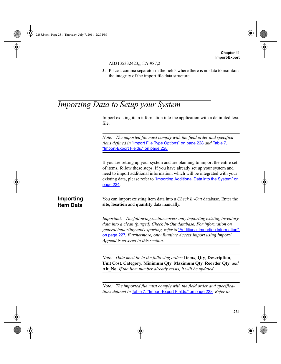 Importing data to setup your system, Importing item data | IntelliTrack Check In/Out User Manual | Page 261 / 564