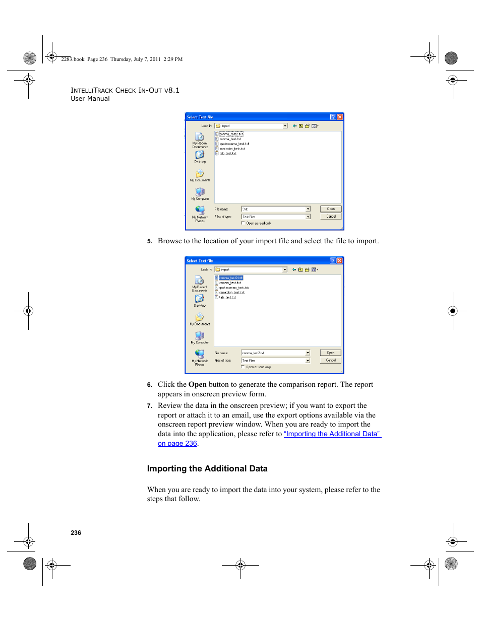 Importing the additional data, Importing the additional data” on | IntelliTrack Check In/Out User Manual | Page 266 / 564