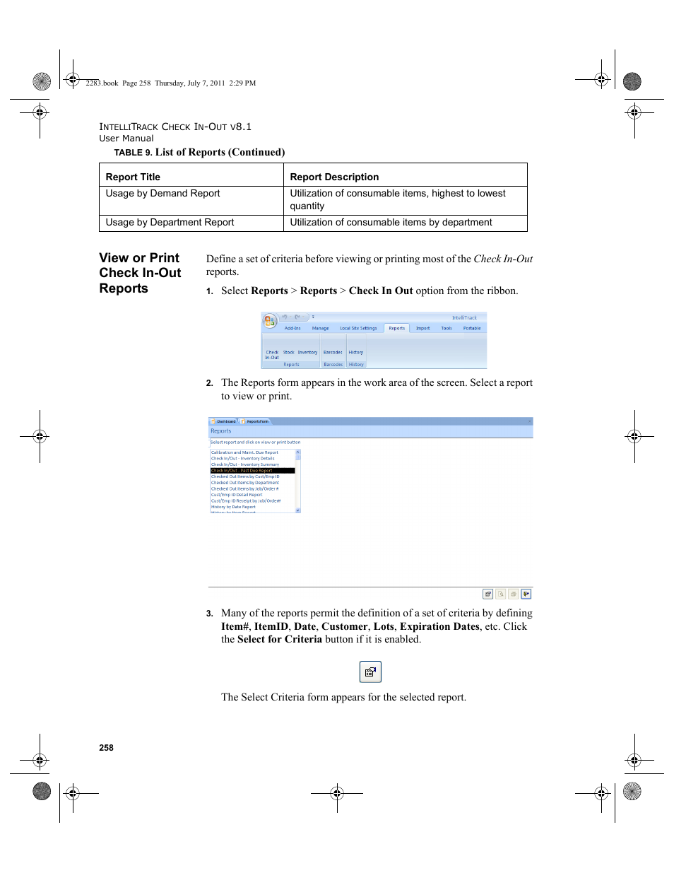 View or print check in-out reports | IntelliTrack Check In/Out User Manual | Page 288 / 564