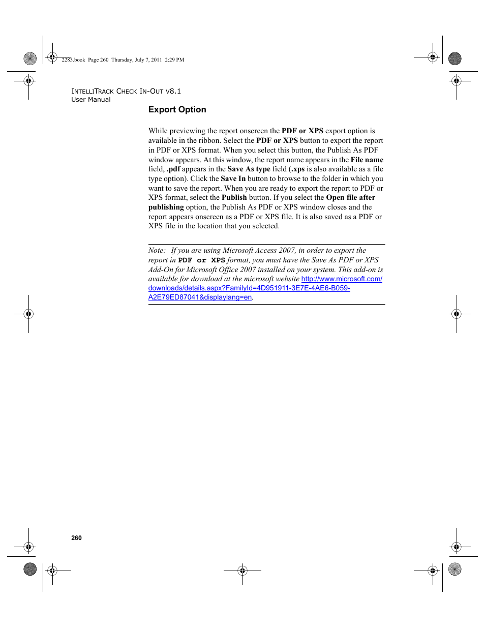 Export option | IntelliTrack Check In/Out User Manual | Page 290 / 564