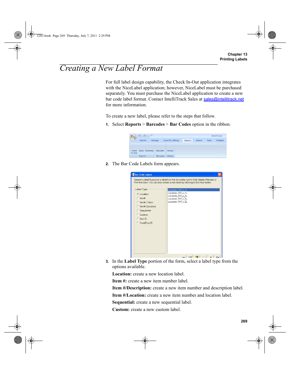 Creating a new label format | IntelliTrack Check In/Out User Manual | Page 299 / 564