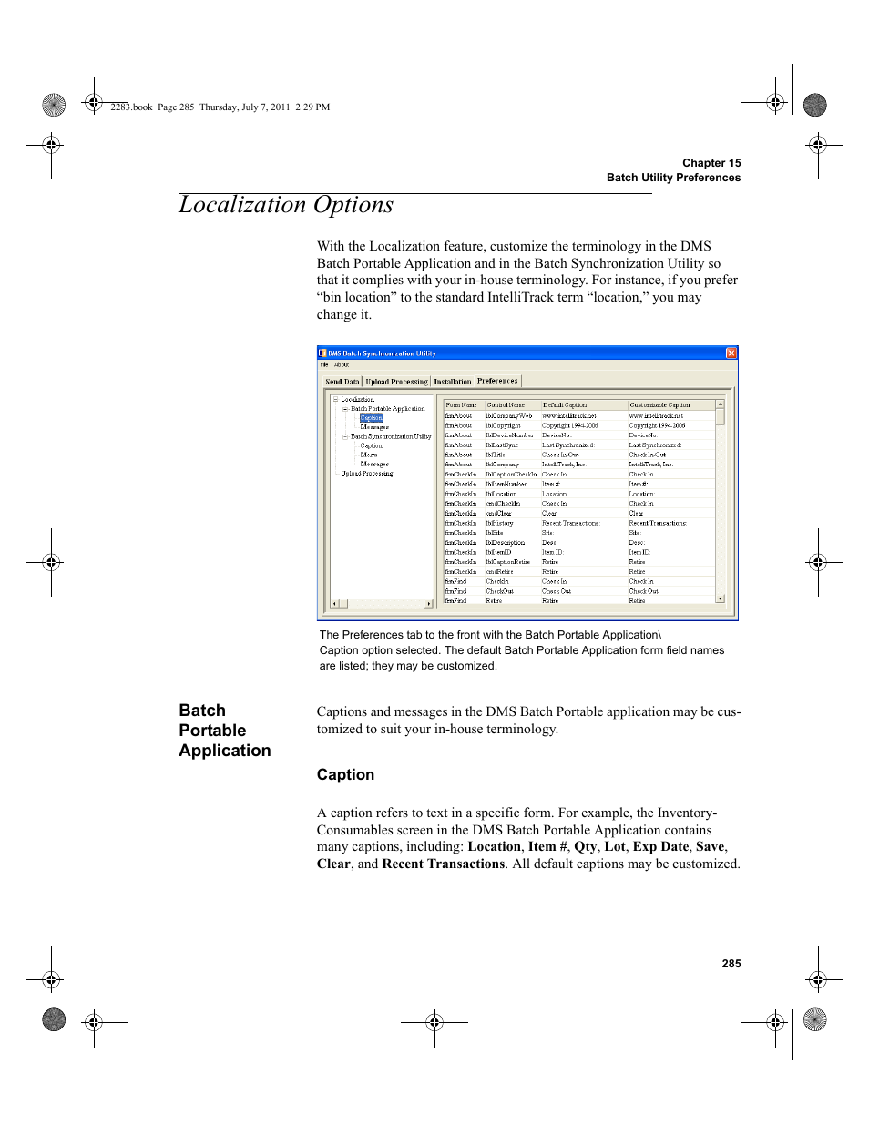 Localization options, Batch portable application, Caption | IntelliTrack Check In/Out User Manual | Page 315 / 564