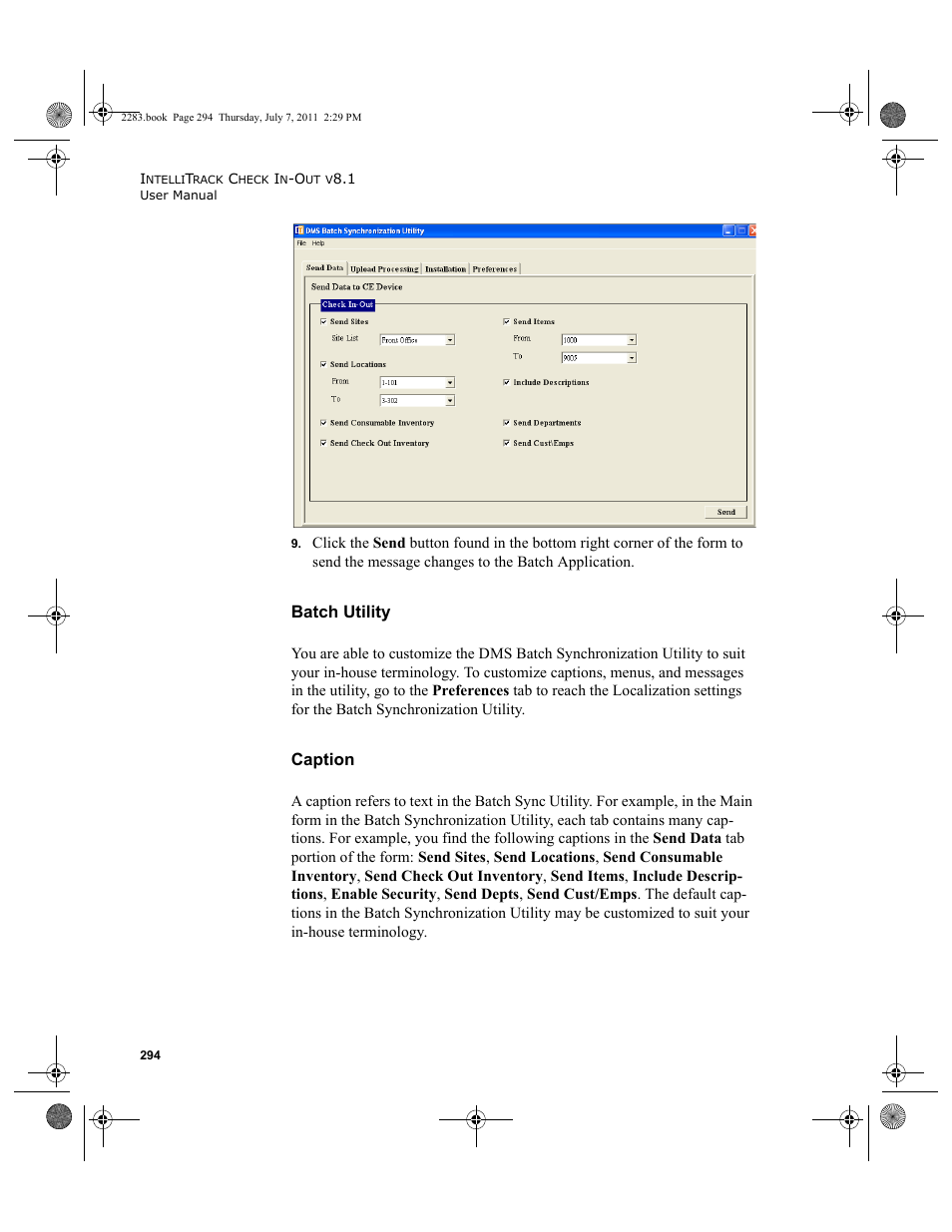 Batch utility caption, Batch utility, Caption | IntelliTrack Check In/Out User Manual | Page 324 / 564